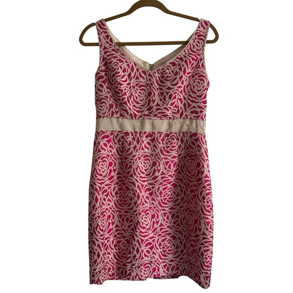Maggy London Women's Pink Sleeveless Dress Size 8 Floral Print V Neck - Picture 1 of 3